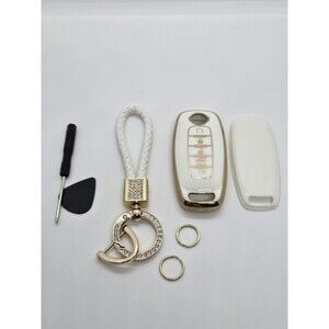 Soft TPU Car Key Case Cover Shell for Nissan Rogue Pathfinder Gold/White